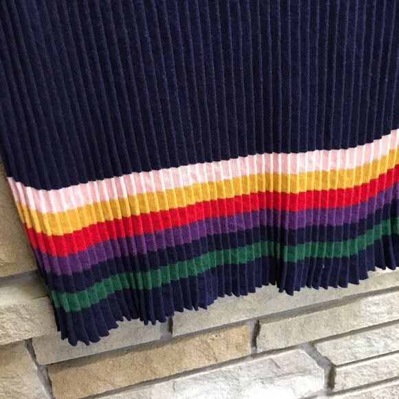 ModCloth Spirited Spectrum Navy Knit Skirt With Rainbow Stripes Pride Office XS - Picture 8 of 9